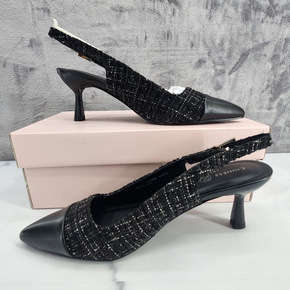 NIB Chinese Laundry Mariella Black Pointed Toe Tweed & Matte 7.5 US  38 EU